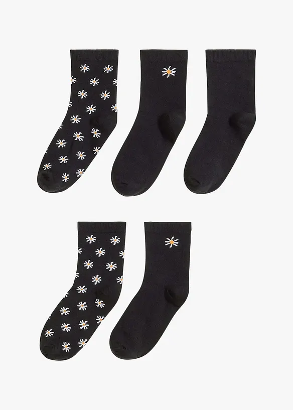 Lot de 5 paires de chaussettes mi-hautes avec bordure sans imprimé, bonprix