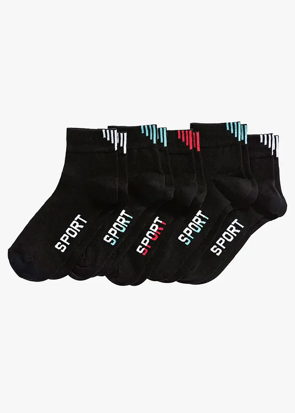 Lot de 5 paires de socquettes de sport avec inscription, bonprix
