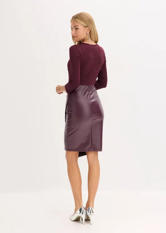 Lederimitat-Kleid mit Jersey-Oberteil, bonprix