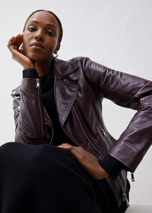 Veste biker en cuir nappa d’agneau, bonprix