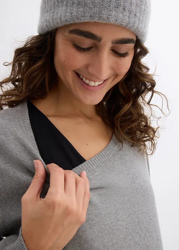 Pull de grossesse 3-en-1 en maille de coton avec top d’allaitement, bonprix