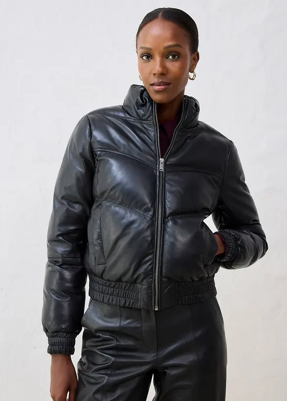 Leder-Steppjacke aus Lammnappa, bonprix