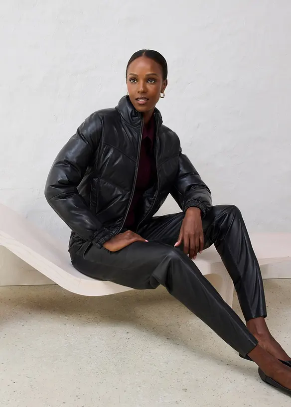 Leder-Steppjacke aus Lammnappa, bonprix