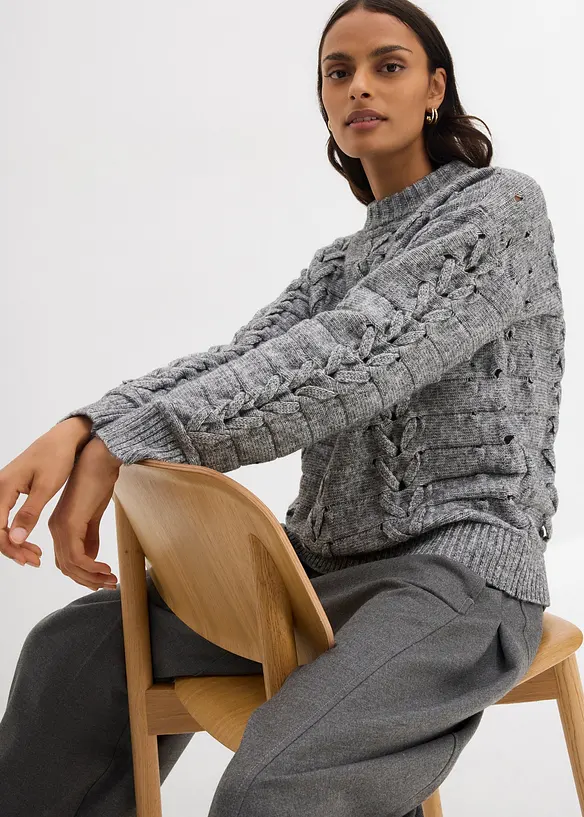 Grobstrick-Pullover mit Zopfmuster, bonprix