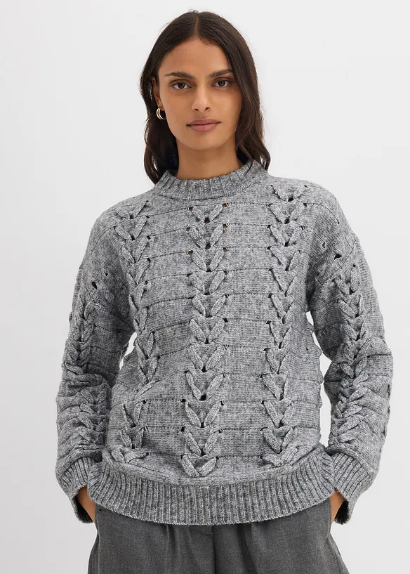 Grobstrick-Pullover mit Zopfmuster, bonprix