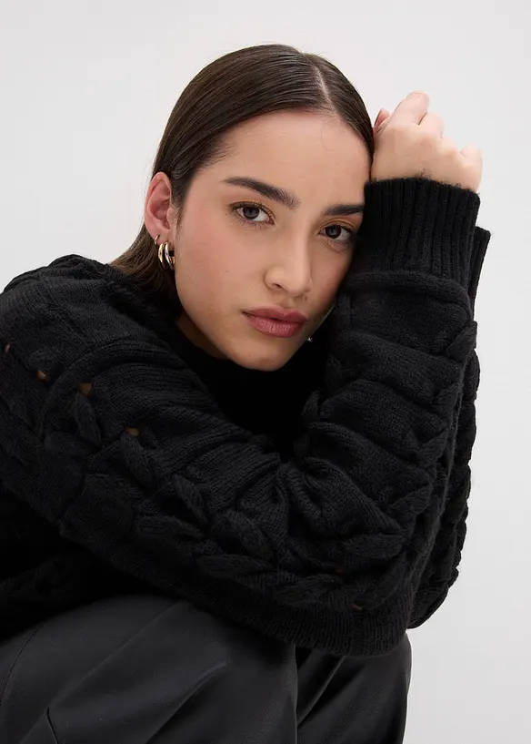 Grobstrick-Pullover mit Zopfmuster, bonprix