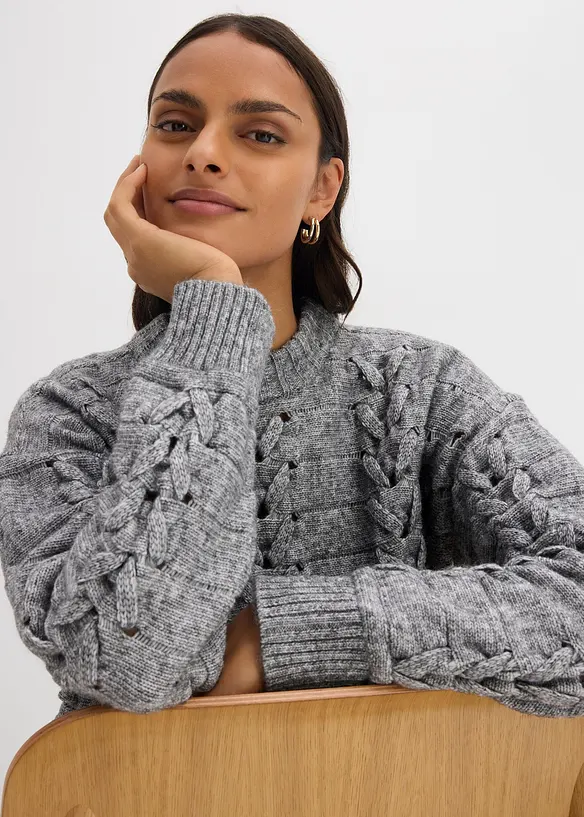 Grobstrick-Pullover mit Zopfmuster, bonprix