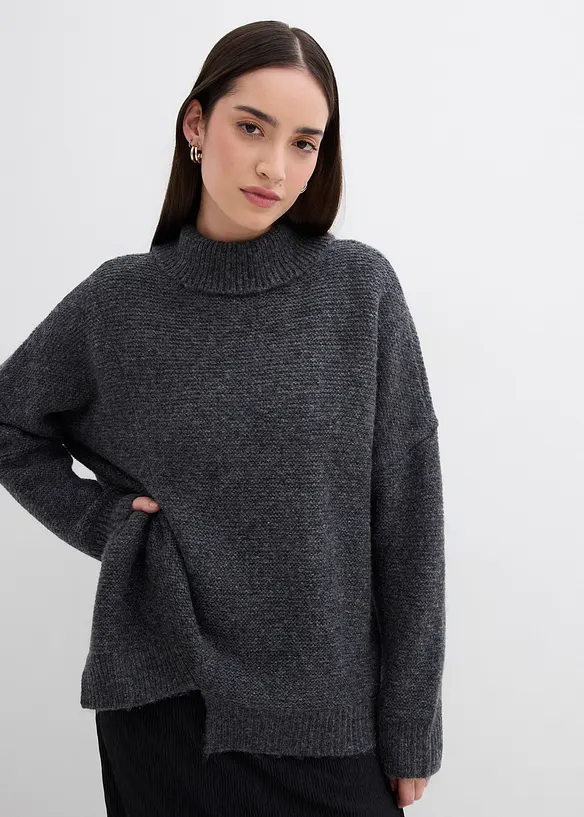 Pullover mit asymmetrischem Saumverlauf und Wollanteil, bonprix
