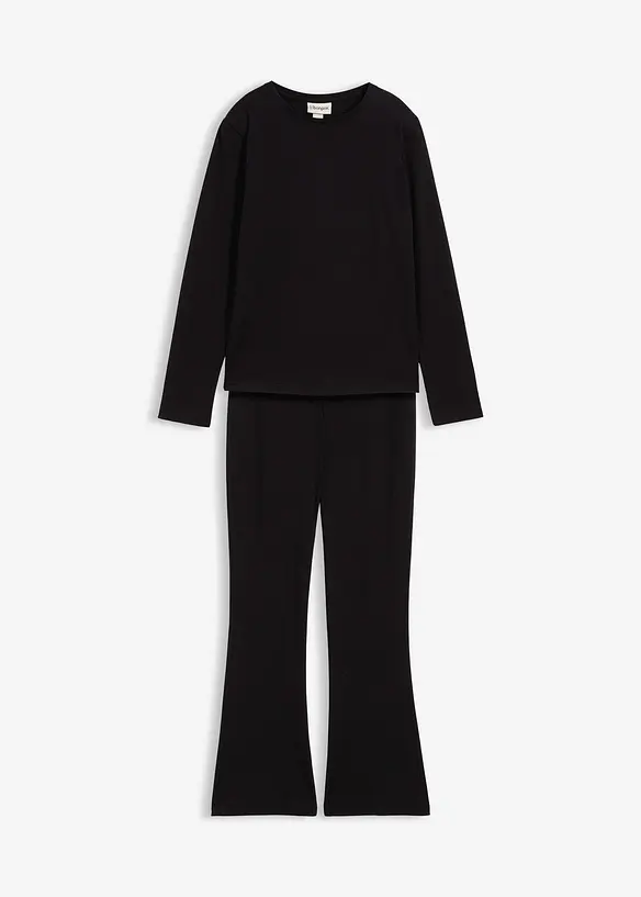 T-shirt manches longues et pantalon en jersey côtelé (ens. 2 pces), bonprix