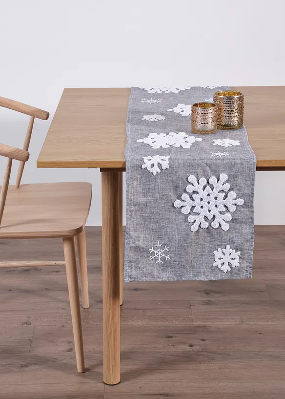 Tischläufer mit flauschigen Schneeflocken, bonprix