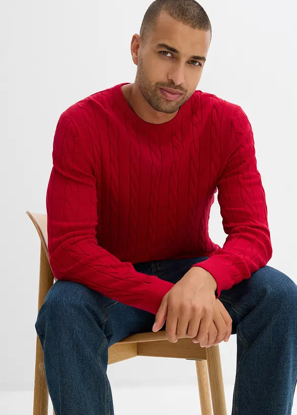 Feinstrickpullover mit Zopfmuster, Slim Fit, bonprix