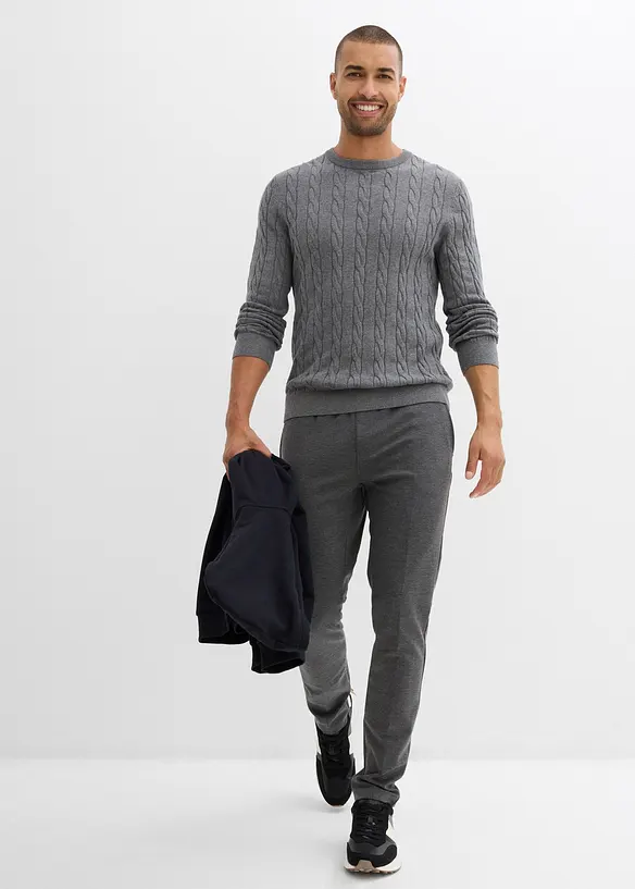 Feinstrickpullover mit Zopfmuster, Slim Fit, bonprix