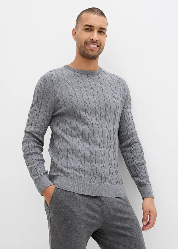 Feinstrickpullover mit Zopfmuster, Slim Fit, bonprix