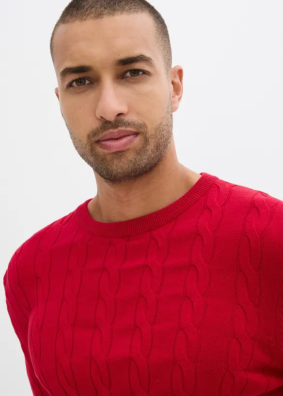 Feinstrickpullover mit Zopfmuster, Slim Fit, bonprix