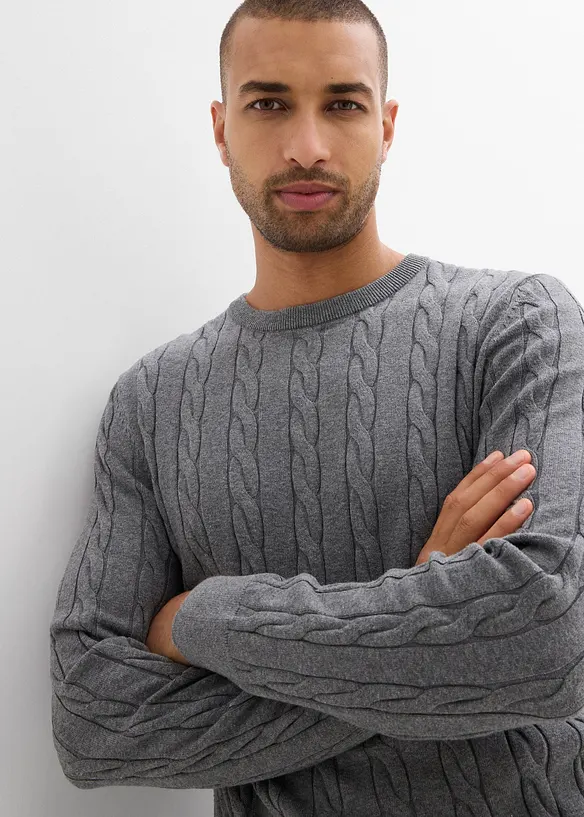 Feinstrickpullover mit Zopfmuster, Slim Fit, bonprix