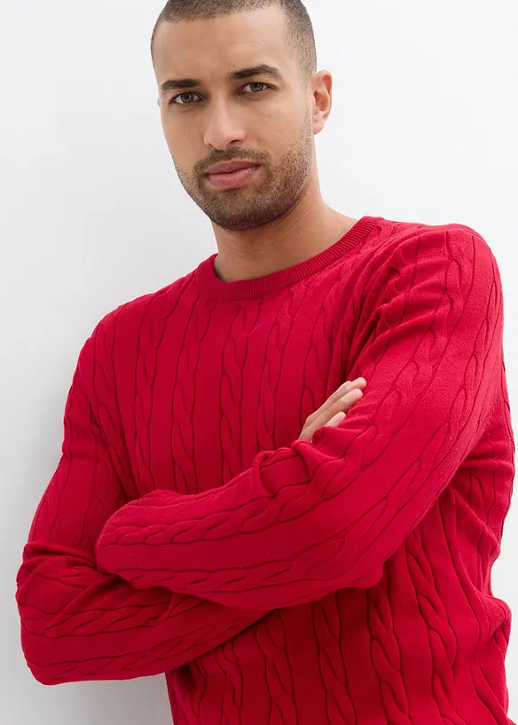 Feinstrickpullover mit Zopfmuster, Slim Fit, bonprix