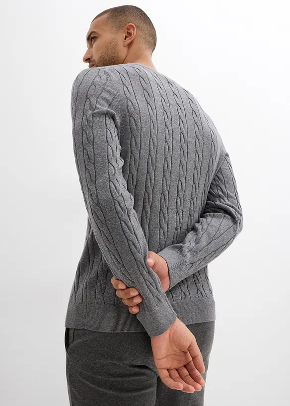 Feinstrickpullover mit Zopfmuster, Slim Fit, bonprix
