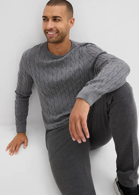 Feinstrickpullover mit Zopfmuster, Slim Fit, bonprix