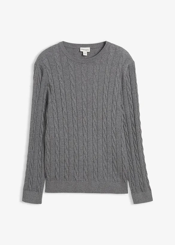 Feinstrickpullover mit Zopfmuster, Slim Fit, bonprix