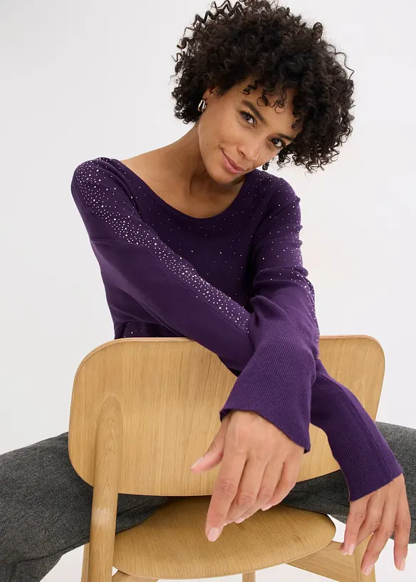 Feinstrickpullover mit Strass-Applikation, bonprix