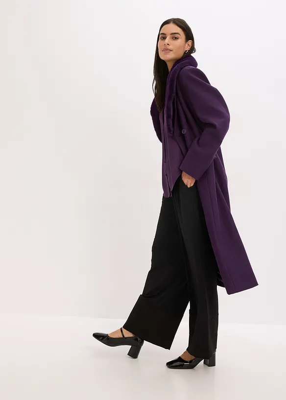 Mantel mit abknöpfbaren Fellimitatkragen, bonprix