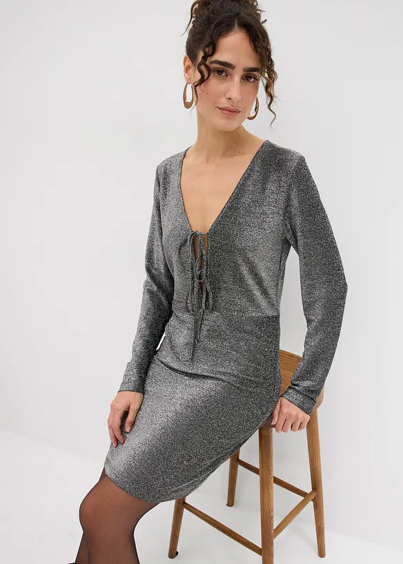 Glitzerndes Minikleid mit Schleifendetail, bonprix