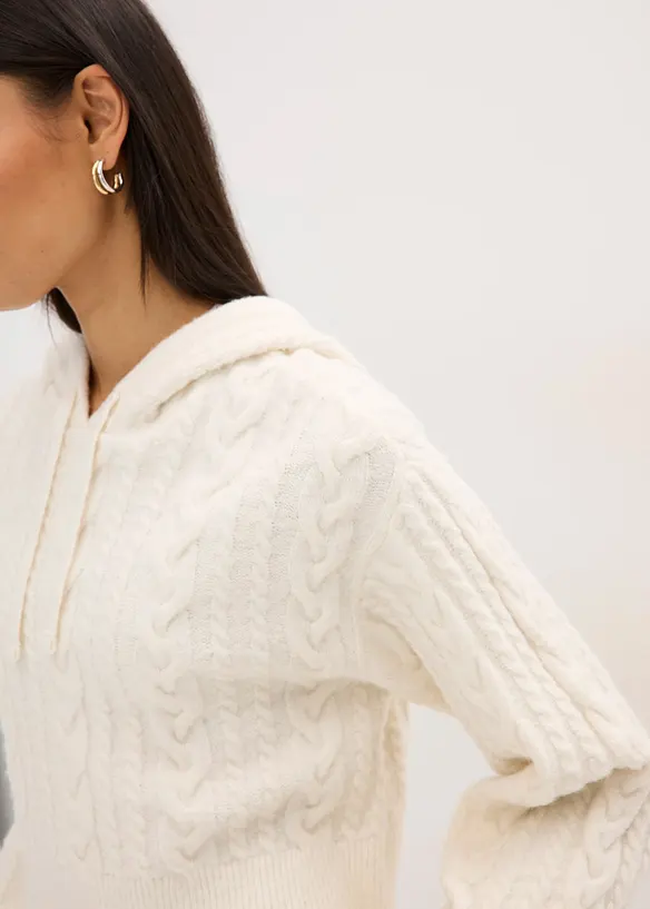 Grobstrick-Pullover mit Kapuze, bonprix