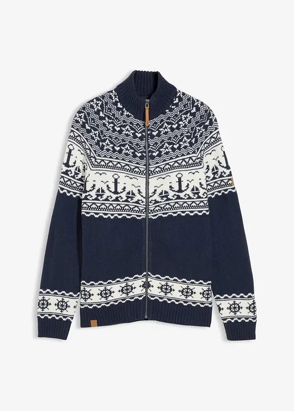 Gilet en maille &agrave; motif norv&eacute;gien marin, bonprix
