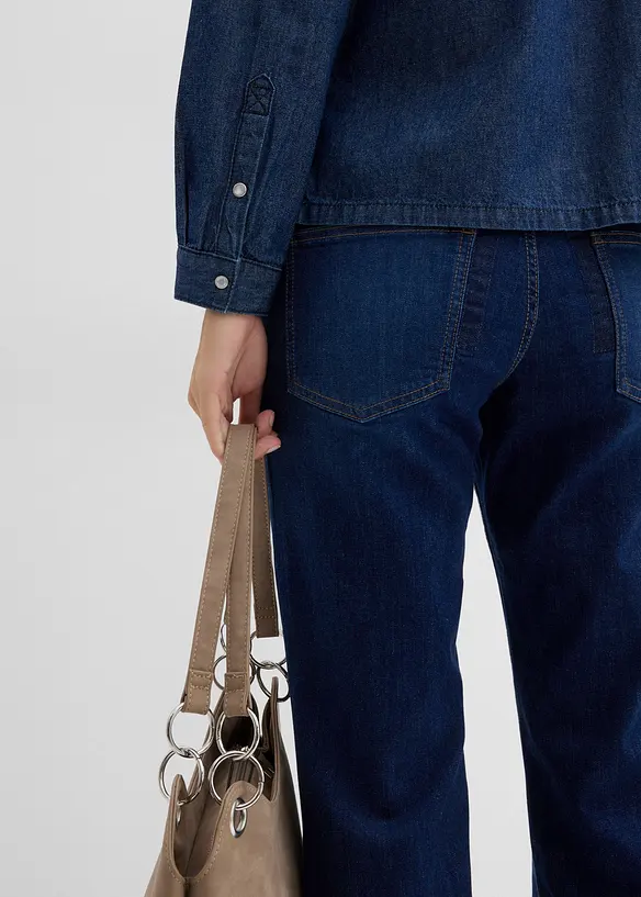 Jeansbluse mit Volants, aus reiner Baumwolle, bonprix