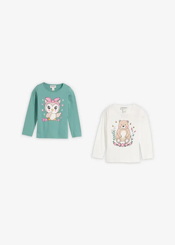 Lot de 2 T-shirts manches longues fille, bonprix