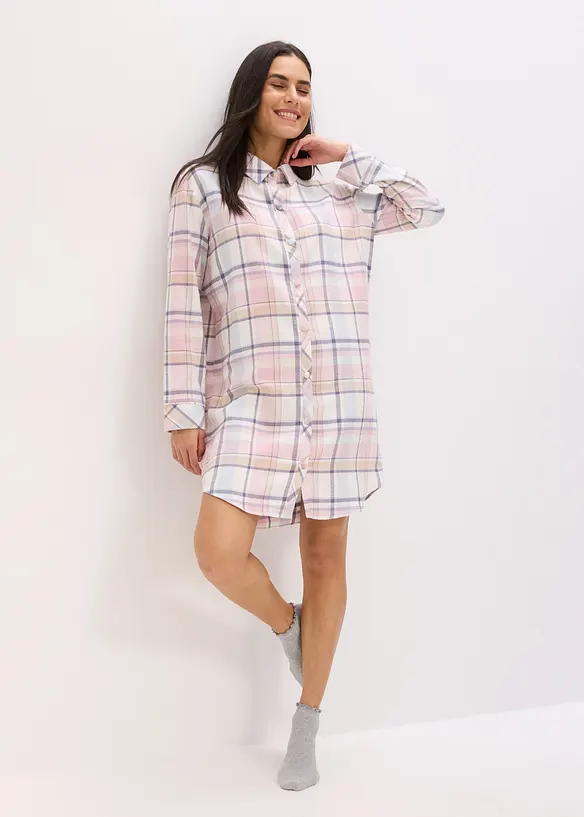 Gewebtes Nachthemd aus Flanell mit Knopfleiste, bonprix