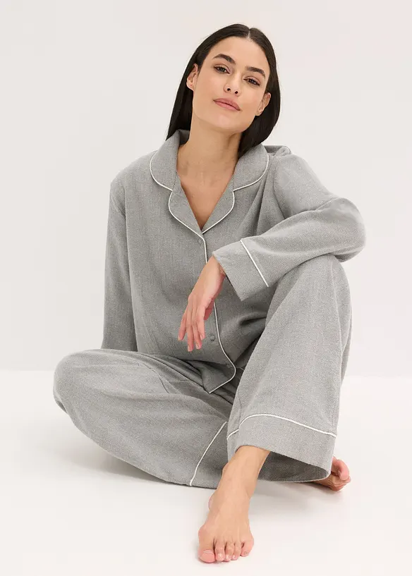 Gewebter Flanell Pyjama mit Fischgrätmuster, bonprix