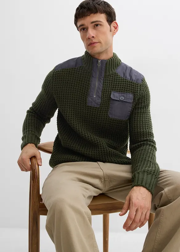 Grobstrick Troyer Pullover mit Web-Besatz, bonprix