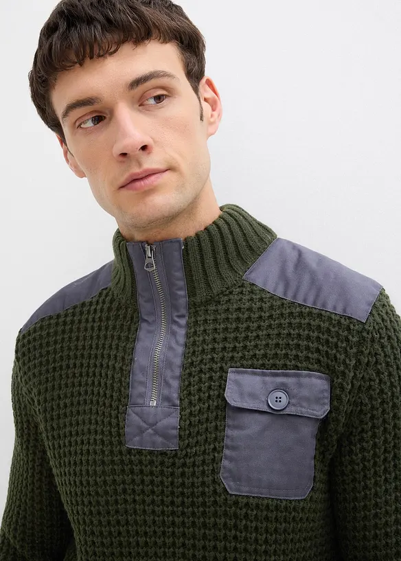 Grobstrick Troyer Pullover mit Web-Besatz, bonprix