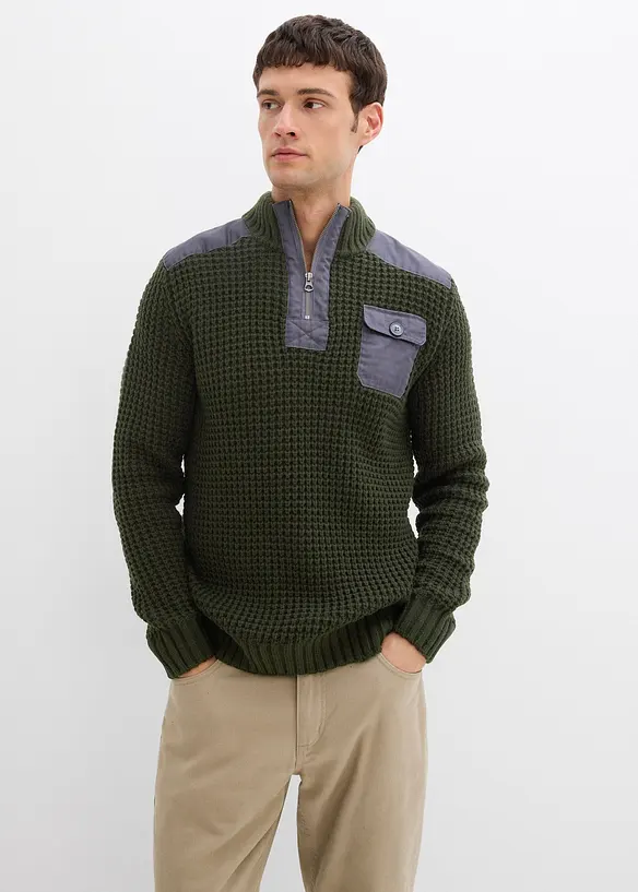 Grobstrick Troyer Pullover mit Web-Besatz, bonprix