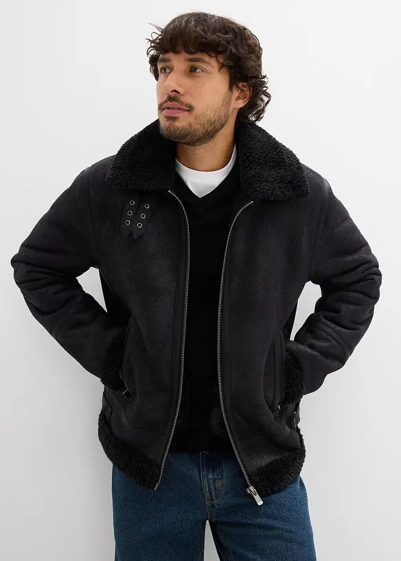 Blouson enduit doublé sherpa, bonprix