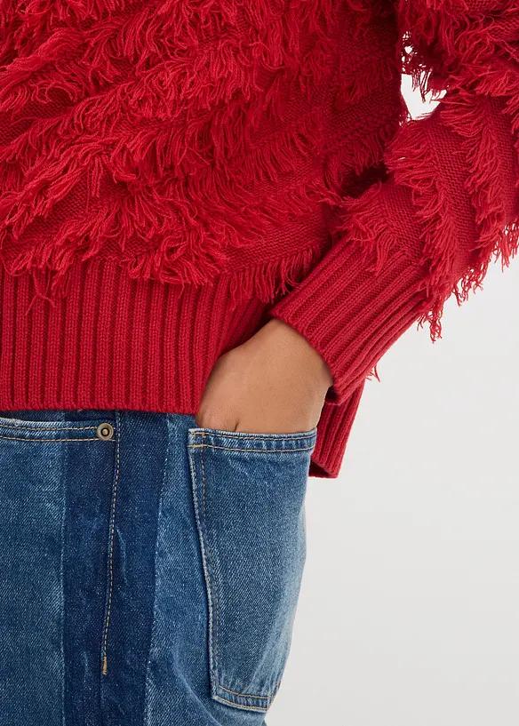 Grobstrick-Pullover mit Fransen, bonprix