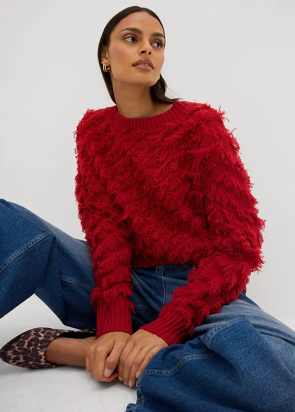 Grobstrick-Pullover mit Fransen, bonprix