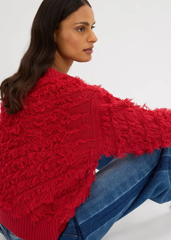 Grobstrick-Pullover mit Fransen, bonprix