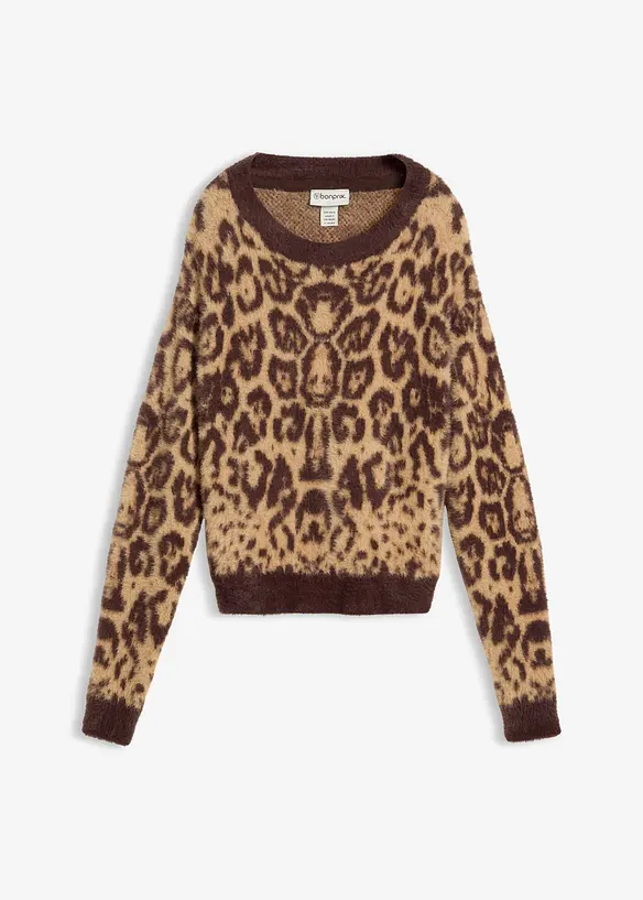 Grobstrick-Pullover aus flauschigem Federgarn, bonprix