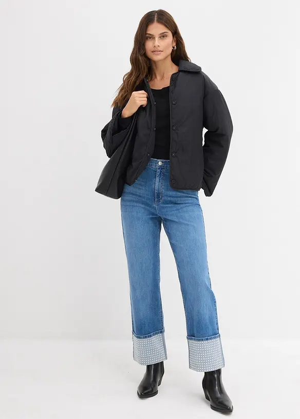 Jean droit &agrave; revers, taille haute, bonprix