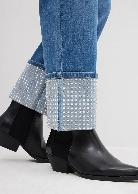 Jean droit &agrave; revers, taille haute, bonprix