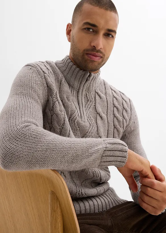 Troyer Pullover mit Zopfmuster, bonprix