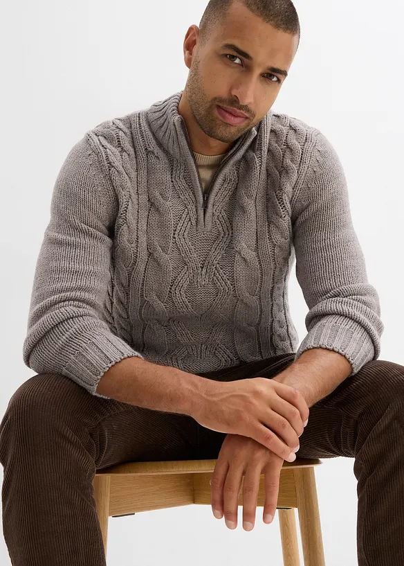 Troyer Pullover mit Zopfmuster, bonprix