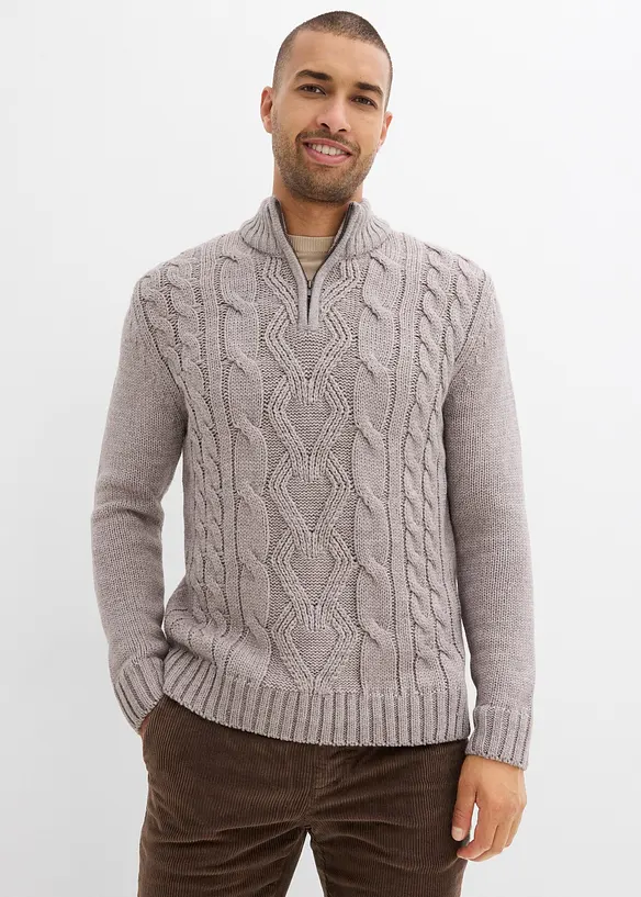 Troyer Pullover mit Zopfmuster, bonprix