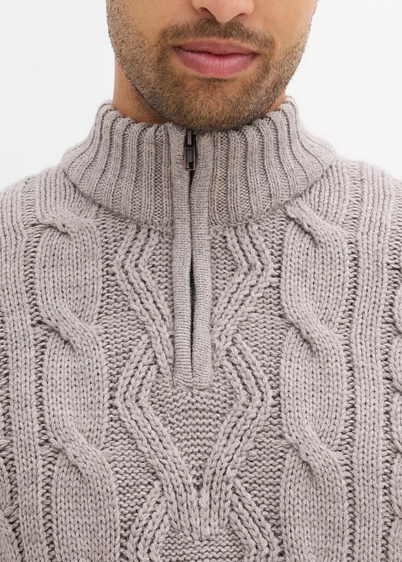 Troyer Pullover mit Zopfmuster, bonprix