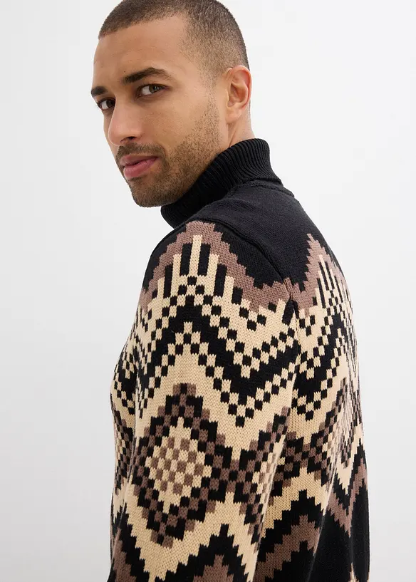 Pull col roulé à motif ikat, bonprix