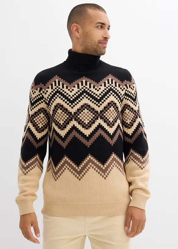 Pull col roulé à motif ikat, bonprix