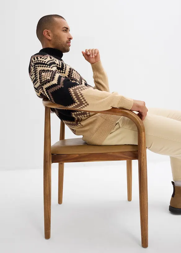 Pull col roulé à motif ikat, bonprix