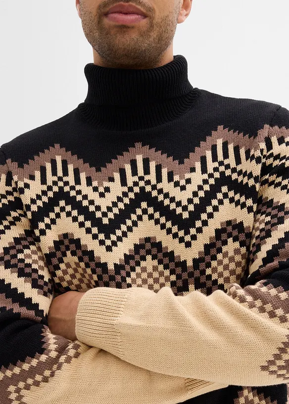 Pull col roulé à motif ikat, bonprix